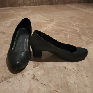 Zapatos con tacón negros para mujer de piel y T-37