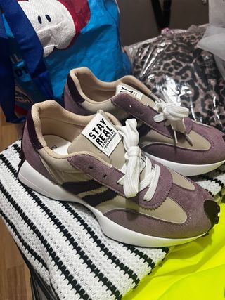 Zapatillas Mujer Talla 40 Beige y Morado