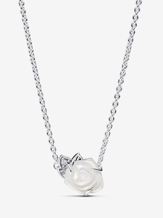 Collar Pandora Rosa Blanca y Plata