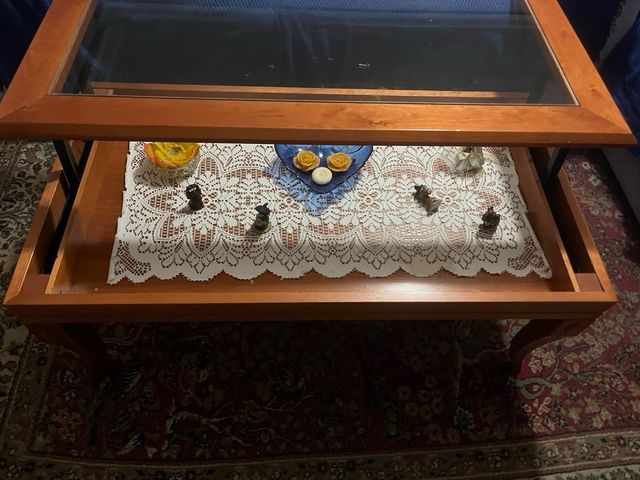 Mesita de centro 2 alturas madera y cristal