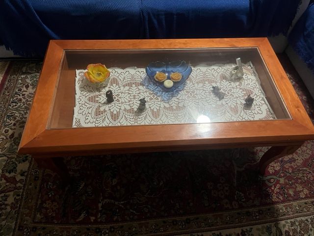 Mesita de centro 2 alturas madera y cristal