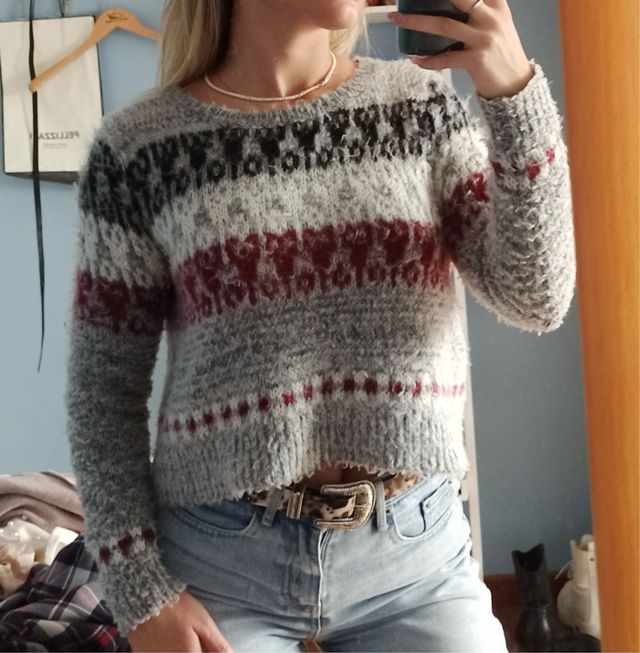 Maglione crop fantasia grigio