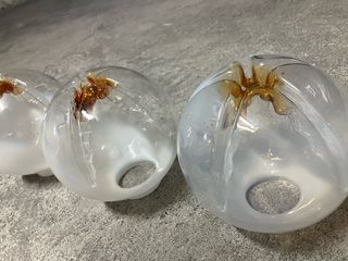 3 Tulipas de  Cristal Murano Dorados Transparentes