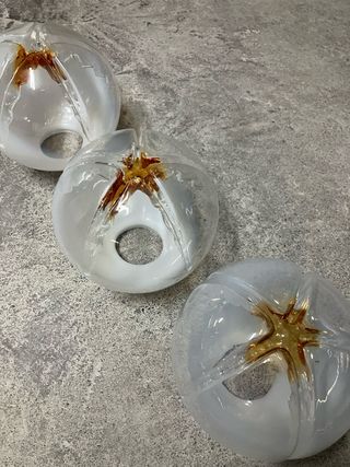 3 Tulipas de  Cristal Murano Dorados Transparentes