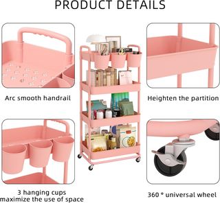 Carrito Organizador 4 Niveles con Ruedas Rosa