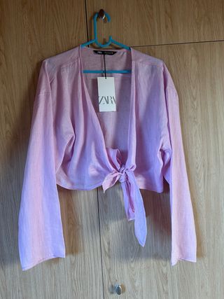 Camisa Zara Lino Rosa Talla M