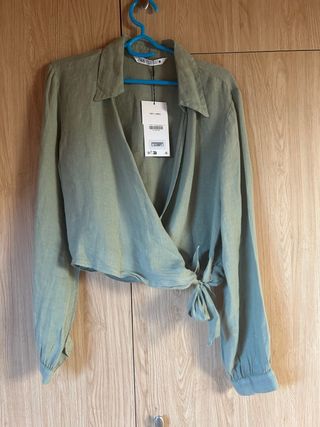 Camisa Zara Lino Verde Talla M
