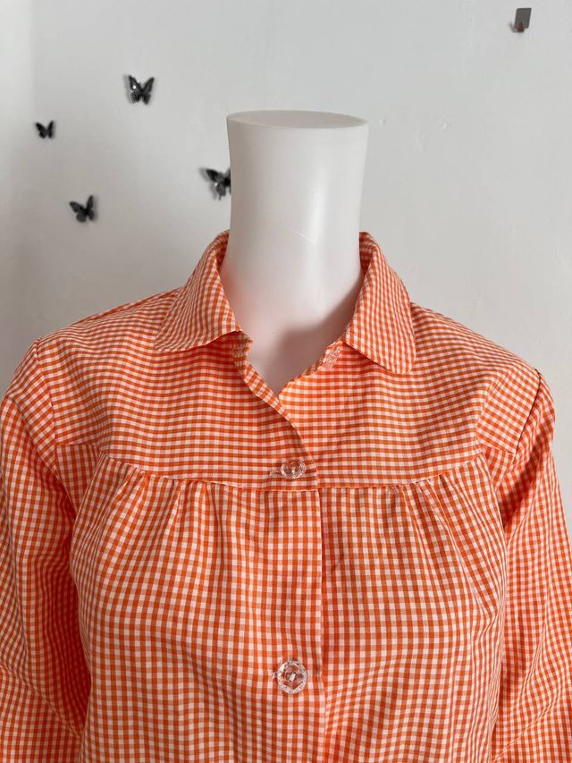 Camisa cuadros naranja vintage Talla L