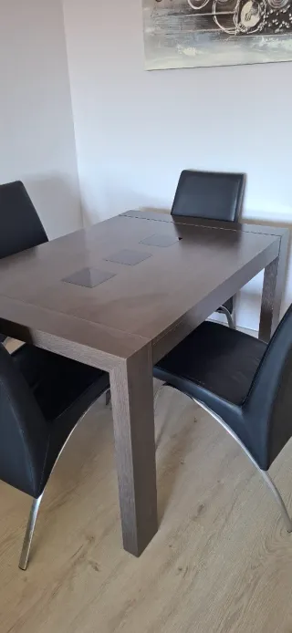 Mesa comedor extensible madera y cristal