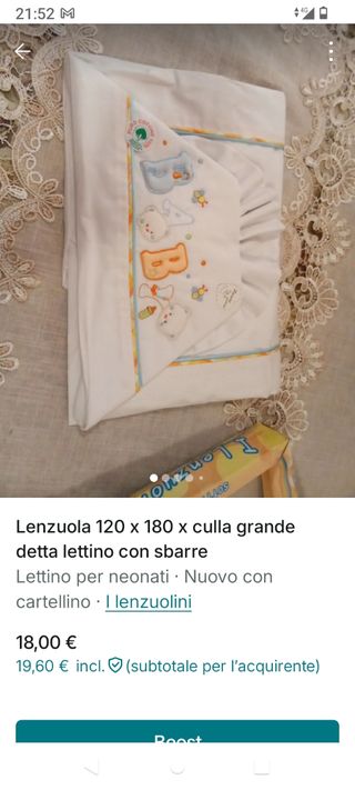 Lenzuola 120x180 per culla/lettino