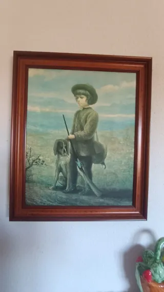 Cuadro niño cazador con perro