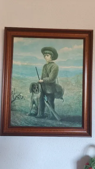 Cuadro niño cazador con perro