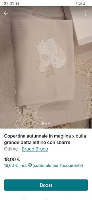 Copertina maglina x culla/lettino con sbarre