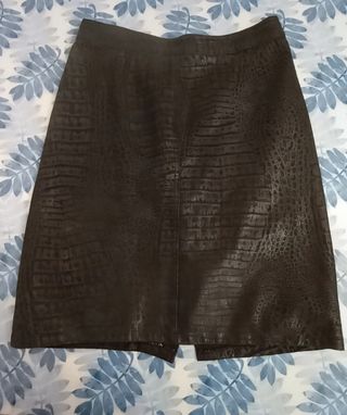 Gonna tubino vintage in pelle nera effetto coccodr