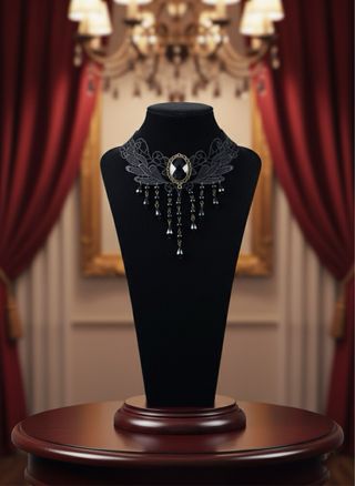 Collana choker gotica vittoriana in pizzo nero 