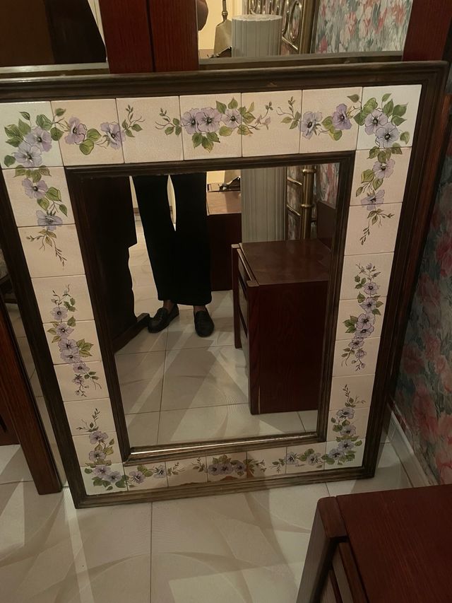 Espejo Vintage Decorado Cerámica