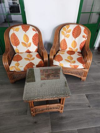 Conjunto salón mimbre/rattan 2 sillones y mesa