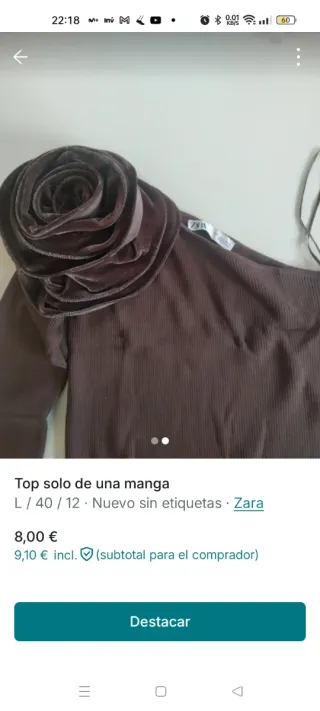 Top Zara manga asimétrica flor