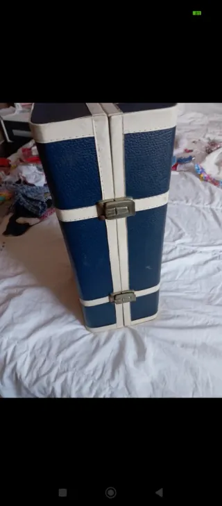 Baúl Nancy Antiguo 70s Azul y Beige 