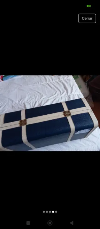 Baúl Nancy Antiguo 70s Azul y Beige 