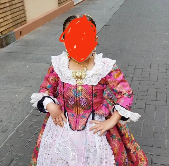 Traje de Fallera Niña Rosa y Blanco con cancan