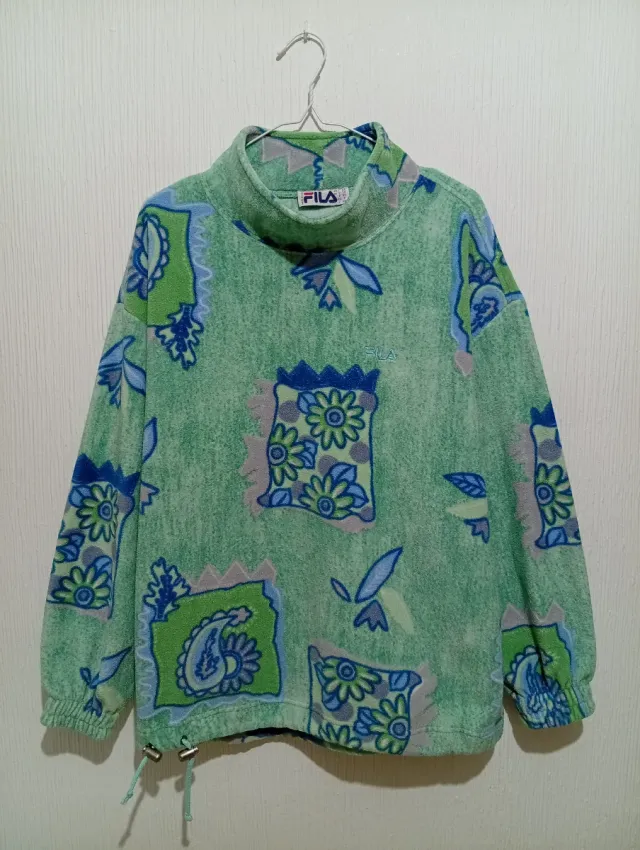 Felpa Fila Vintage in pile con stampa XL verde/blu 