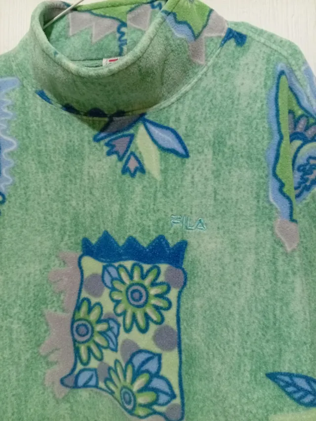 Felpa Fila Vintage in pile con stampa XL verde/blu 