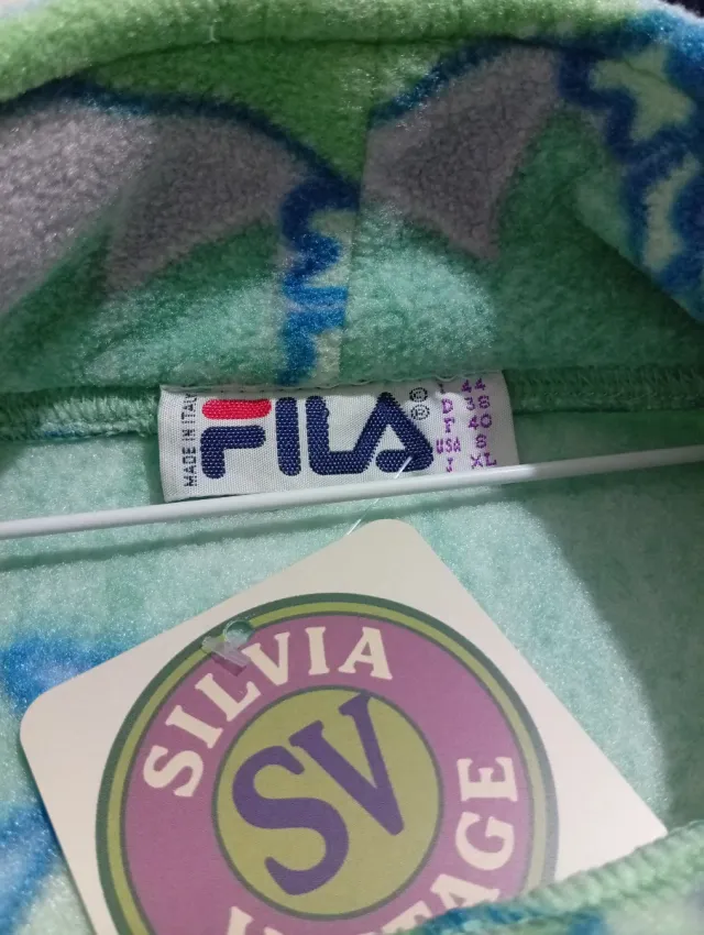 Felpa Fila Vintage in pile con stampa XL verde/blu 