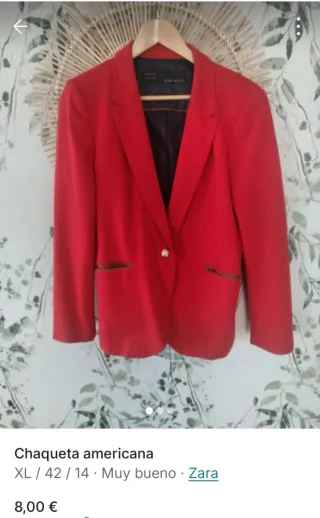 Chaqueta Americana Zara Roja Talla XL-42