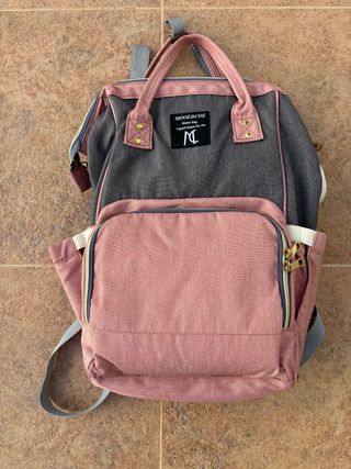 Mochila Pañalera MOEDCOE Gris y Rosa