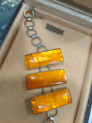 Pulsera Plata Ley Rectangular Naranja