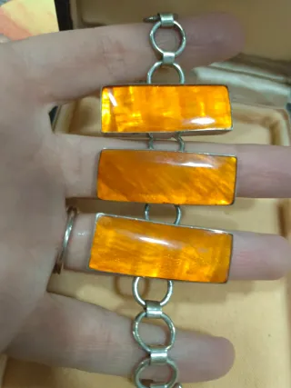 Pulsera Plata Ley Rectangular Naranja
