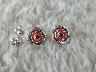 Pendientes flor roja plata de ley