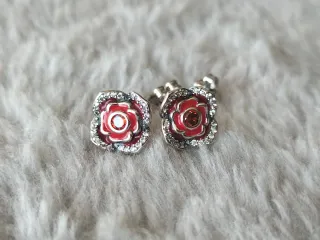Pendientes flor roja plata de ley