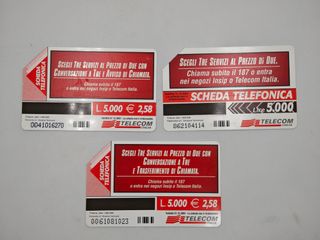 3 Schede Telefoniche Telecom Avviso di Chiamata