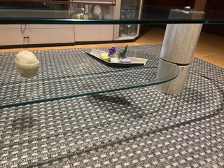 Mesa Centro Cristal y Piedra Beige