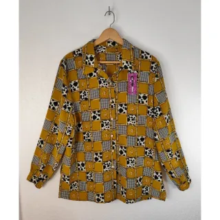 Camisa Vintage Patchwork Mostaza Talla Única