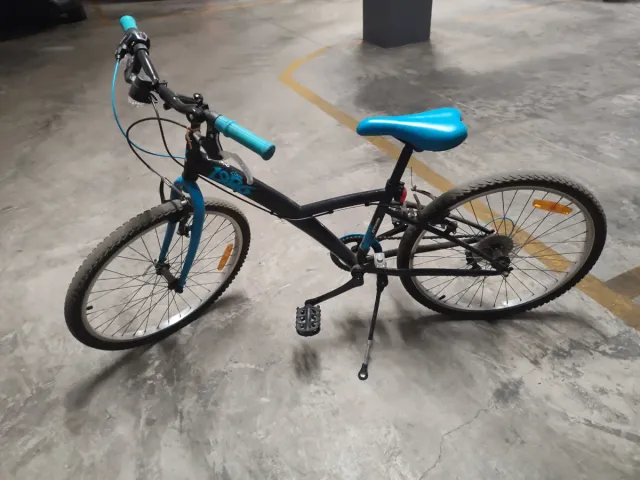 Bicicleta infantil negra y azul