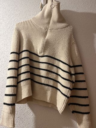 Jersey de punto beige y negro