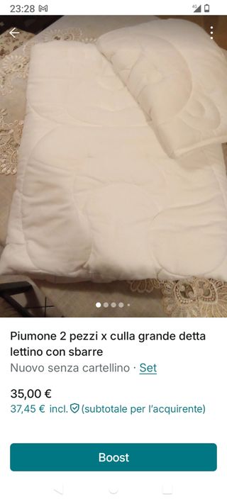 Piumone 2 pezzi culla lettino con sbarre