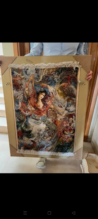 Quadro Arazzo Persiano Cornice Legno Argento