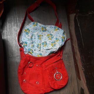 Bolso Hombro Rojo Forro Floral Vintage