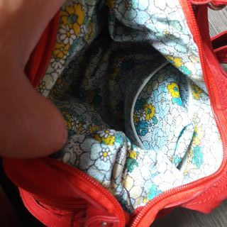 Bolso Hombro Rojo Forro Floral Vintage