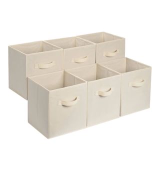 Amazon Basics 6 Cubos Almacenamiento Tela Beige