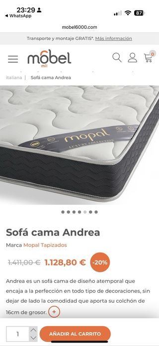 Sofá Cama Ante Gris Claro.
