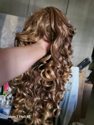 Peluca rizada castaño y rubio