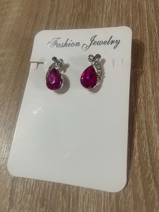 Conjunto Collar y Pendientes Rosa y Plata