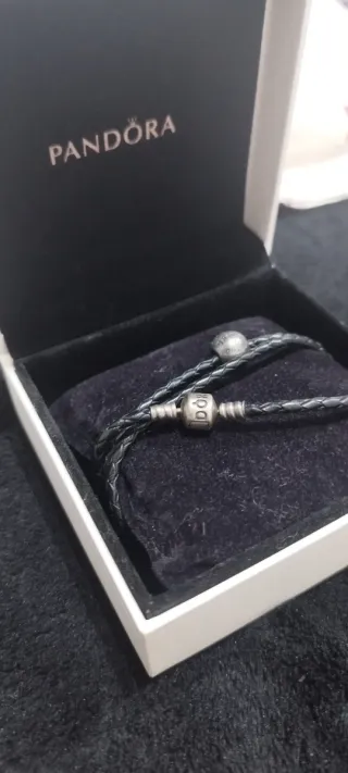 Pulsera Pandora Cuero Trenzado Plata