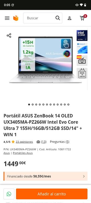 Portátil Asus ZenBook 14 OLED Plata