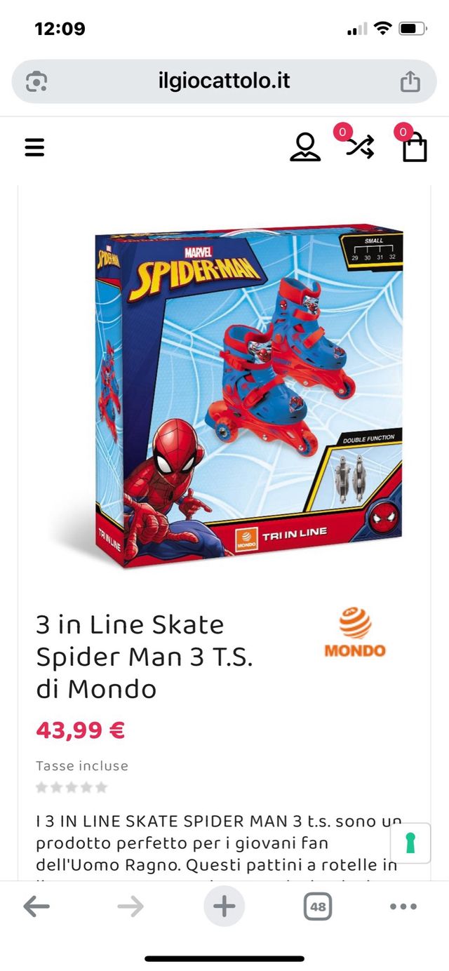 Pattini Spiderman bimbo